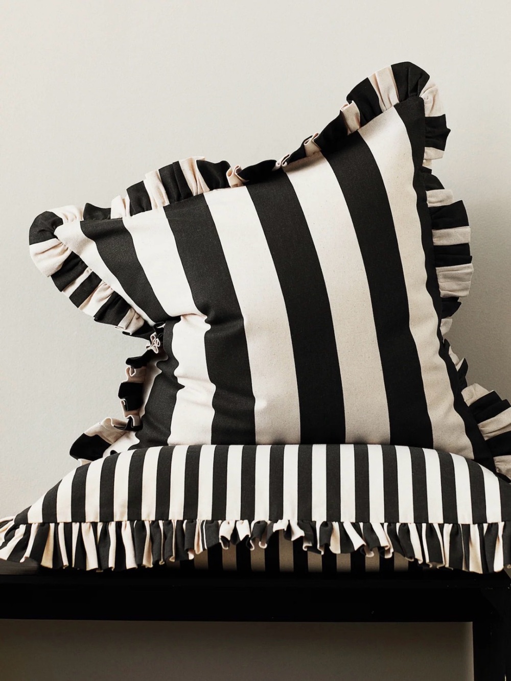 H&M Striped Ruffle Throw Pillows - Black and White set of 3